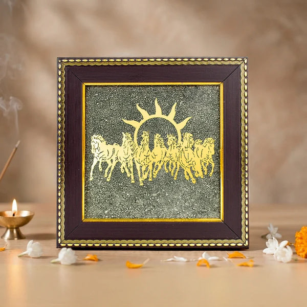 7 Horses on Raw Pyrite Frame